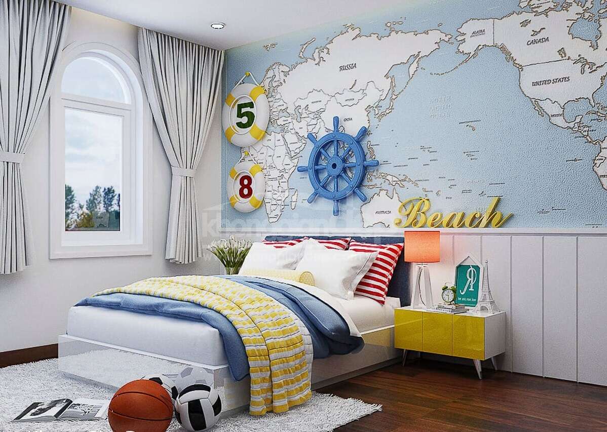 Giấy dán tường 3D cho phòng ngủ bé trai đẹp, giá rẻ